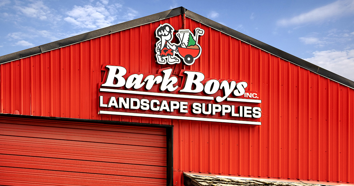 Bark Boys Landscape Supplies barn and sign